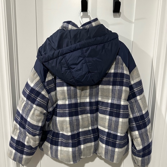 Zara hooded oversized blue plaid puffer jacket - Picture 2 of 4